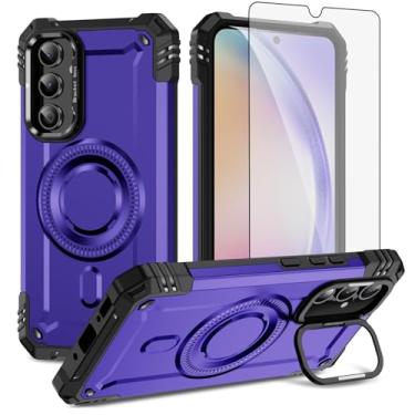 Imagem de Furiet Capa de celular para Samsung Galaxy A54 5G com protetor de tela de vidro temperado, duas camadas, amortecedor rígido, carregamento sem fio, suporte Magsafe, silicone macio, híbrido para A545G
