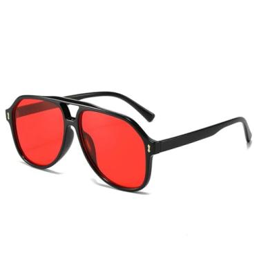 Imagem de Óculos de Sol UV400 - Lentes Azuis Oversized com Ponte Dupla e Rebites - Estilo Punk para Homens e Mulheres - Ideal para Esportes ao Ar Livre, Corrida e Ciclismo - Preto e Vermelho