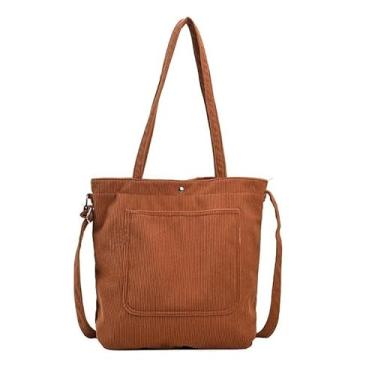 Imagem de Bolsa Feminina Transversal e Ombro Veludo Cotelê 36cm×38cm×8cm(Marrom)