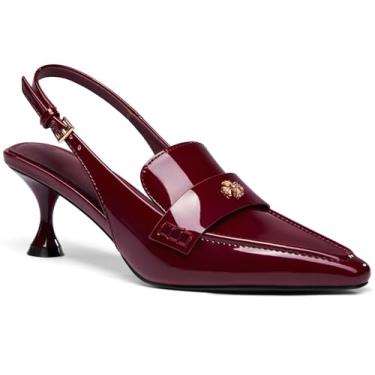 Imagem de Coutgo Sandálias Femininas De Bico Fino, Salto Agulha, Gatinho, Sem Cadarço, Fivela No Tornozelo, Bordô, Tamanho 6,5