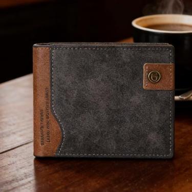 Imagem de Carteira masculina leve de couro sintético listrado preto com alça curta, design moderno preto curto com alça, padrão listrado de couro sintético e estrutura leve