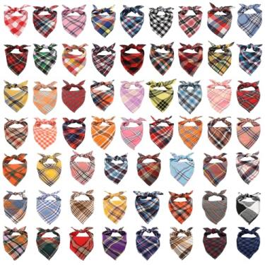 Imagem de Segarty Pacote com 60 babadores xadrez triangulares, 58 cm x 39,9 cm, lenço lavável para cães, bandanas, acessórios a granel para cães pequenos, médios, gatos, cachorrinhos, cães, cachorrinhos