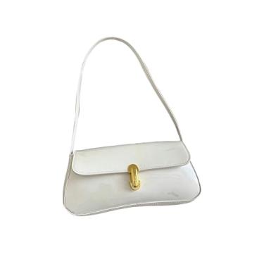 Imagem de SHENHE Bolsa de ombro feminina de couro envernizado pequena e brilhante Y2k para axilas, Branco, One Size