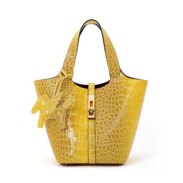 Imagem de Kadynow Bolsa feminina de couro vegano, bolsa de ombro com alça superior e bolsa pequena removível, B45-amarelo