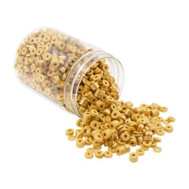 Imagem de Mandala Crafts Kit de contas de argila de polímero dourado de 4 mm para pulseiras da amizade - 6000 contas de ouro Heishi contas de disco para fazer joias espaçadores redondos - contas planas para
