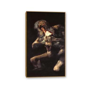 Imagem de Arte de parede Francisco Goya, Saturno Devouring His Son, impressão em tela famosa reprodução de pinturas a óleo abstratas imagem emoldurada para decoração de casa moldura de madeira teca 100 x 60 cm