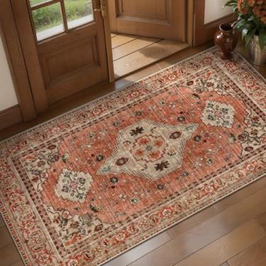 Imagem de Tangsoo Boho Tapete de cozinha 5 x 10 cm lavável para entrada, tapetes pequenos antiderrapantes vintage, entrada interna, tapete macio de terracota, tapete pequeno para entrada, quarto, sala de estar