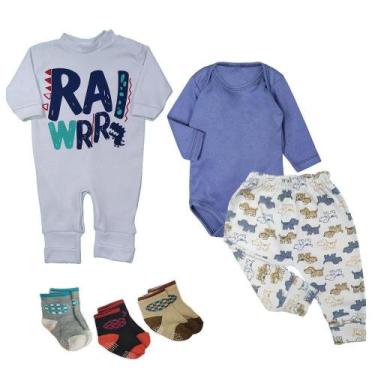 Imagem de Kit Bebê 6 Pçs Body Mijão Macacão Longo e Meias 100% Algodão - Koala B