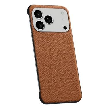 Imagem de Genérico Capa para iPhone 17 Pro/17 Pro MAX, capa de telemóvel antiderrapante de couro genuíno anti-impressões sem bordas finas (Brown, 17 Pro)