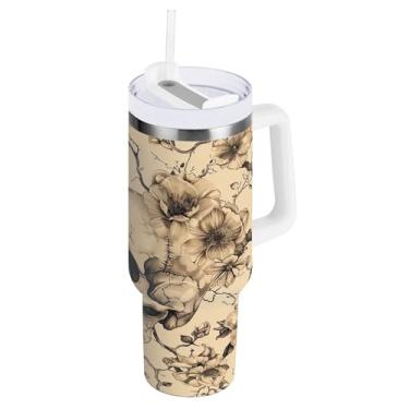 Imagem de SEHANY Copo Skull Gothic de 850 g com alça, copo isolado de aço inoxidável a vácuo de parede dupla, à prova de vazamento, copo de viagem isolado cabe no suporte de copo de carro