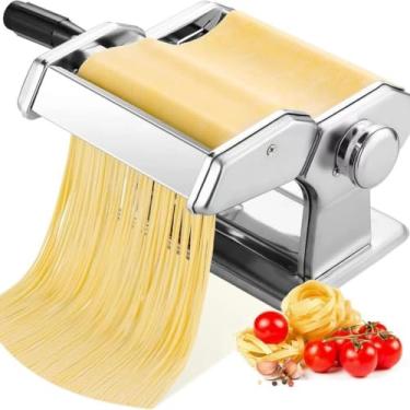 Imagem de Máquina de Fazer Macarrão com Cilindro de Aço Inox - 3 Tipos de Massa (Lasanha, Fettuccine, Talharim), Prática para Cozinha Caseira, Massas Frescas Sem Aditivos