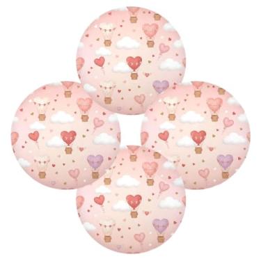 Imagem de Wassud Jogo americano conjunto de 4 tapetes redondos de balões de ar quente de coração para cozinha e jantar tapetes laváveis resistentes ao calor para decoração de mesa 39 cm