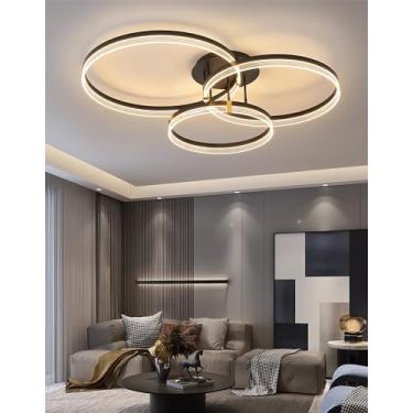 Imagem de Luminária de teto LED moderna, dimerizável, em formato de anel, com montagem embutida, na cor preta, com controle remoto e função de memória. Ideal para iluminação de tetos em salas de estar
