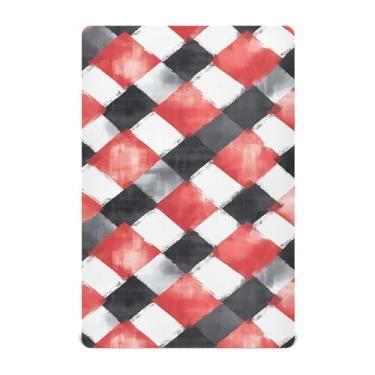 Imagem de Wassud Jogo de lençol de berço vermelho e preto guingão respirável para meninos e meninas, lençol com elástico neutro 68 x 99 cm