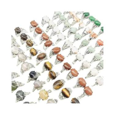 Imagem de Anéis De Dedo De Pedra Natural De Luxo Para Mulheres, 20 Peças, Ágata 