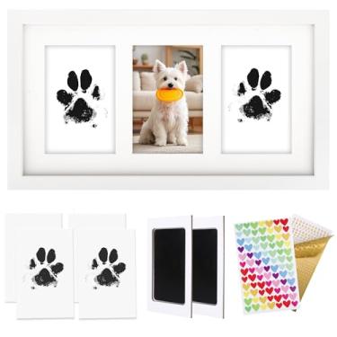 Imagem de AEVETE Porta-retrato com estampa de pata de animal de estimação, 20 x 38 cm, sem tinta, presente de madeira, para mesa ou parede, três fotos de 10 x 15 cm, branco