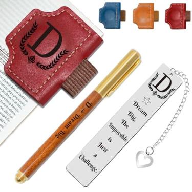Imagem de Marcador de livro personalizado com suporte de caneta, conjunto de marcadores de livro de couro magnético personalizado com canetas de madeira personalizadas e marcador de livro de metal – para