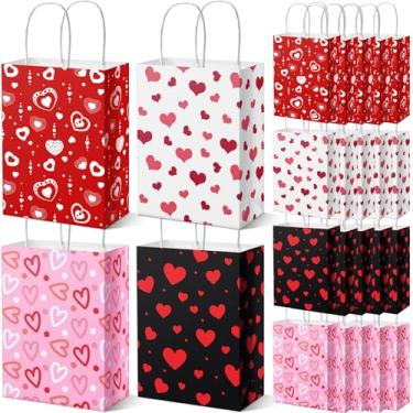 Imagem de Gersoniel 48 peças de sacos de presente de dia dos namorados com alça de papel, sacos de guloseimas com padrões de coração para lembrancinhas de festa dos namorados