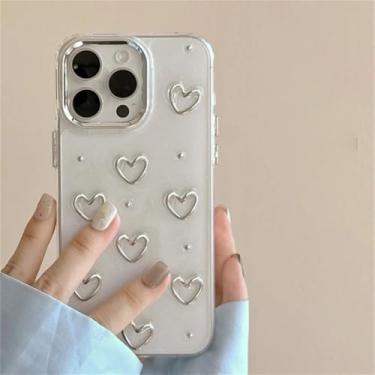 Imagem de HPQWN Capa de telefone fofa de metal com coração de amor epóxi com glitter para iPhone 16 15 14 13 12 11 Pro Max 14 Plus Girl Bling Capas macias transparentes, coração de amor, para iPhone 12proma