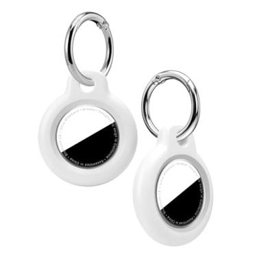 Imagem de HAUXGOGO Capa para Air Tag com Chaveiro [2 peças], Capa protetora para uma etiqueta aérea rastreador acessórios para rastreador GPS, material de PC robusto, impermeável, à prova de choque e resistente