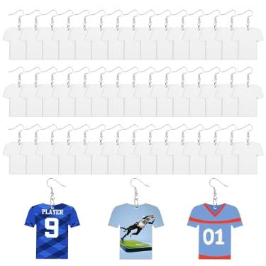 Imagem de 48 peças de brincos de sublimação, kit de ganchos de brinco, camiseta de futebol de sublimação MDF dupla face com ganchos e anéis de salto para impressão de joias