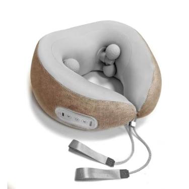 Imagem de Travesseiro de pescoço de avião com calor e amassamento, massageador de pescoço para alívio da dor nos tecidos profundos, travesseiro de suporte de pescoço para dormir, viajar, escritório e casa