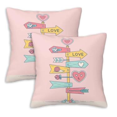 Imagem de FexNuvko Conjunto de 2 capas de almofada Love Signpost Valentine 45,7 x 45,7 cm | Capas de almofada decorativas peculiares | Placa direcional fofa para decoração de casa de casamento para sofá, sofá e