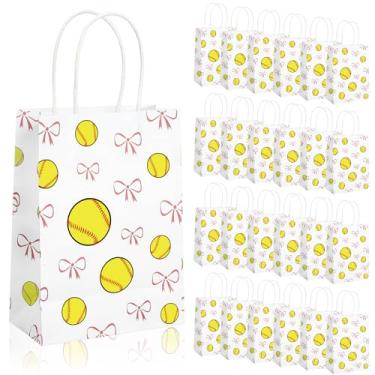 Imagem de Spiareal 24 peças de sacos de presente de papel com laço de softball, com alças, lembrancinhas de festa de vôlei, lancheiras, para esportes de equipe, festa temática de aniversário para decorações