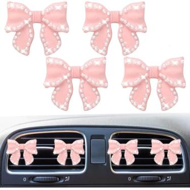Imagem de 4 peças de clipes de aromatizador de ar de carro com arco de pérola, clipe de ventilação de ar condicionado de carro fofo, difusor de saída de ar condicionado Coquette, clipes de perfume, decoração de