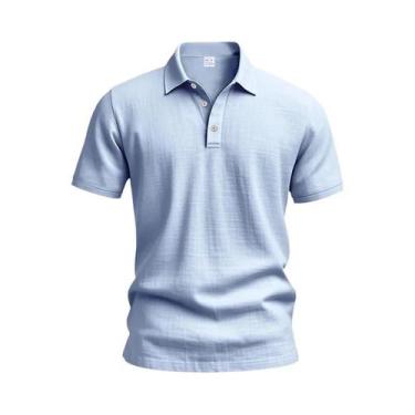 Imagem de Camisa Polo Casual Masculina De Linho Com Manga Curta, Botões E Gola R
