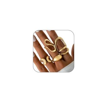 Imagem de Locrccl Anel de prata dourado grosso para mulheres, não mancha, conjunto de anéis grossos com junta empilhável de ouro, vintage, anel midi para formatura, acessórios de joias, Liga de aço, Sem pedra