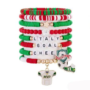 Imagem de Conjunto de pulseiras de futebol femininas empilháveis com contas elásticas 2026, joias de dia de jogo com pingentes esportivos, acessórios para fãs e pulseiras da amizade, Large, Argila de polímero