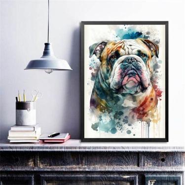 Imagem de Quadro Decorativo Bulldog Inglês Aquarela 45X34Cm - Vidro