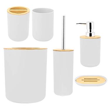 Imagem de Generic Conjunto de Acessórios de Banheiro, Kit de Banheiro Elegante e Durável de 6 Peças para Familiar, PP + Bambu, Branco/preto/cinza (Branco)