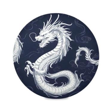 Imagem de STAYTOP Jogo americano redondo dragão branco 6 peças, tapetes de mesa antiderrapantes fáceis de limpar para decoração de mesa de festa e churrasco