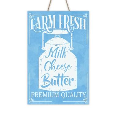 Imagem de Bolisom Placa de porta da frente vintage com manteiga de queijo de leite fresco, celeiro de fazenda, loja de lacticínios, mercado de fazendeiros, cabide de placa de madeira, decoração de cozinha para