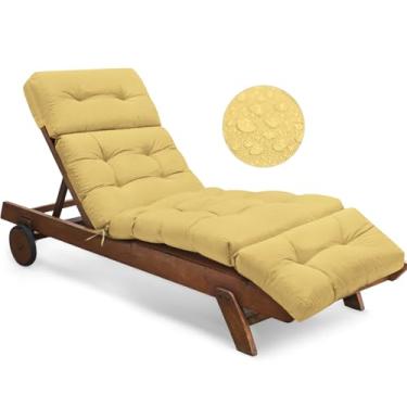 Imagem de Tycdiose Almofada para espreguiçadeira externa à prova d'água 74,4 x 22 x 4,7 polegadas de espuma viscoelástica para móveis ao ar livre com laços, almofadas espessas para espreguiçadeiras de piscina