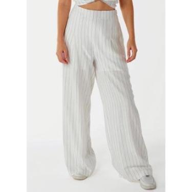 Imagem de Calça Pantalona de Linho Branca Risca de Giz com Bolsos-Feminino