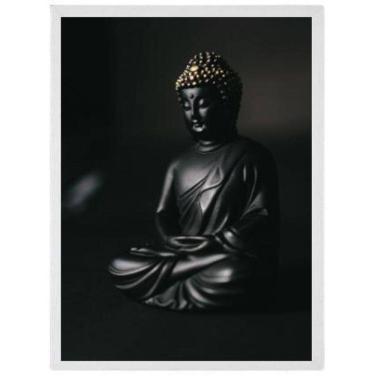 Imagem de Quadro Decorativo Buda Negro Moldura Branca 24X18Cm