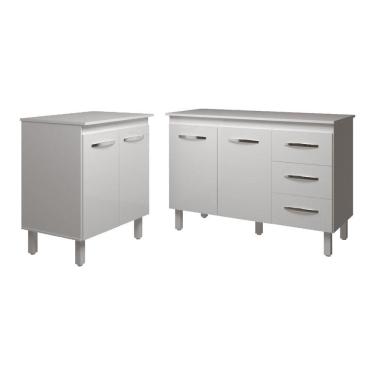 Imagem de Balcão Para Microondas Ou Forno Branco E Armário Bruna 118 Cm Cozinha Gabinete Branco Com Tampo Tampão Branco