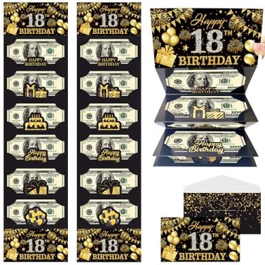 Imagem de Envelope de dinheiro de aniversário de 18 anos para presentes, porta-cartões de aniversário com adesivo, preto e dourado, cartão de presente para homens e mulheres, meninas, meninos, artigos de festa