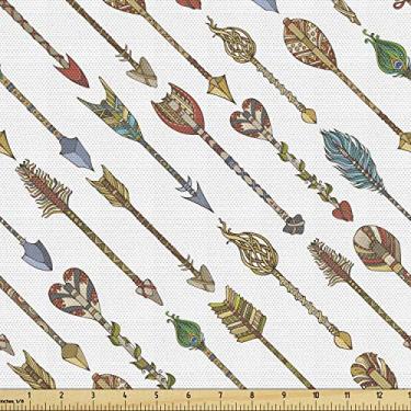Imagem de Lunarable Tecido Arrow by The Yard, flechas tribais diagonais desenhadas à mão com detalhes boêmios ilustração de tiro com arco, tecido decorativo para estofamento e detalhes domésticos, 1 jarda