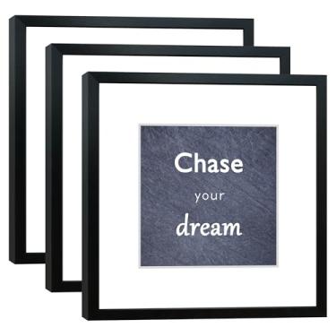 Imagem de DEKWINN, Conjunto de 3 porta-retratos de 20 x 20 cm com moldura de alumínio preto de vidro real para fotos 12 x 12 cm com tapete ou 20 x 20 cm sem tapete, porta-retratos de metal para galeria ou mesa