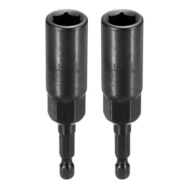 Imagem de HARFINGTON 2 peças de broca de chave de porca soquete métrico de 11 mm haste sextavada de 1/10.2 cm (3,15" (80 mm) soquetes extralongos de 6 pontos de troca rápida conjuntos de parafusos de aço Cr-V
