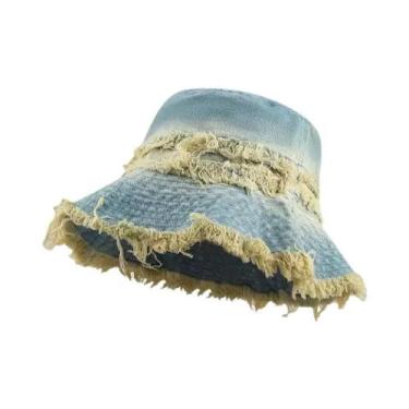 Imagem de Chapéu Bucket Unissex Vintage Em Jeans Com Patchwork, Respirável, Para