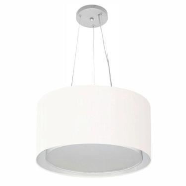 Imagem de Lustre Pendente Cilíndrico Duplo Vivare Md-4123 Cúpula Em Tecido 40x25cm - Bivolt Branco 127/220v