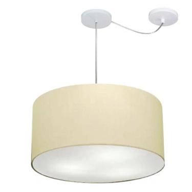 Imagem de Lustre Pendente Cilíndrico Com Desvio De Centro Vivare Md-4236 Cúpula Em Tecido 45x25cm - Bivolt Algodão-crú 127/220v