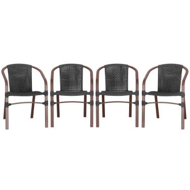 Imagem de 04 Cadeiras Floripa Alumínio Pintura Marrom Trama Original Preto