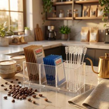 Imagem de Porta Saches de Açúcar e Adoçante Cantinho do Café 3 divisões - Fabric