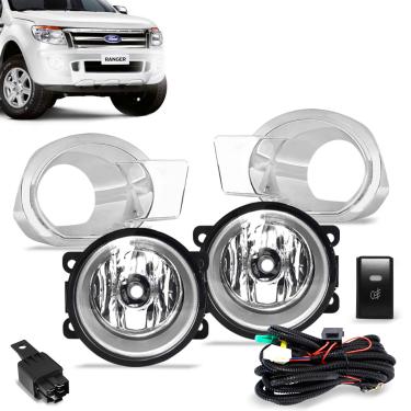 Imagem de Kit Farol de Milha Ford Ranger 2013 a 2015 Botão Modelo Original Moldura Cromada